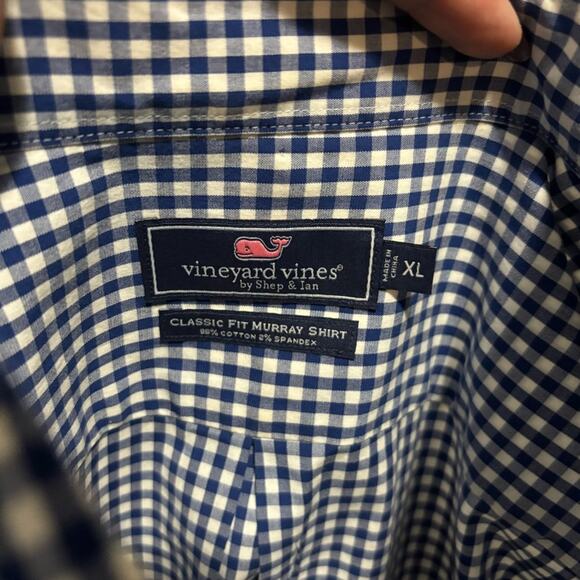 Vineyard Vines Navy and White Gingham UT Men's Shirt - Picture 4 of 5